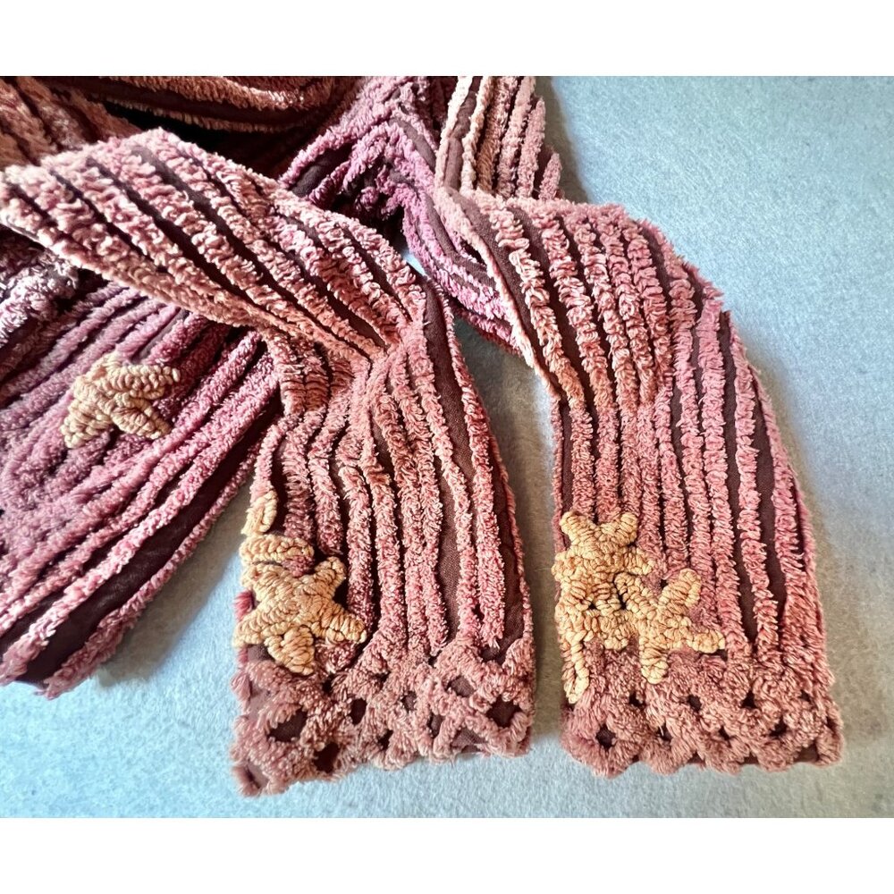 Chenille Cardigan With Loop Details on flowers Leaves Handmade Pink Rose - Picture 6 of 13